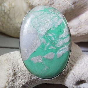 Natural Premium Variscite Sterling Silver Ring, Variscite Pear Ring Size 6.5, Statement Ring, Boho Ring, GN