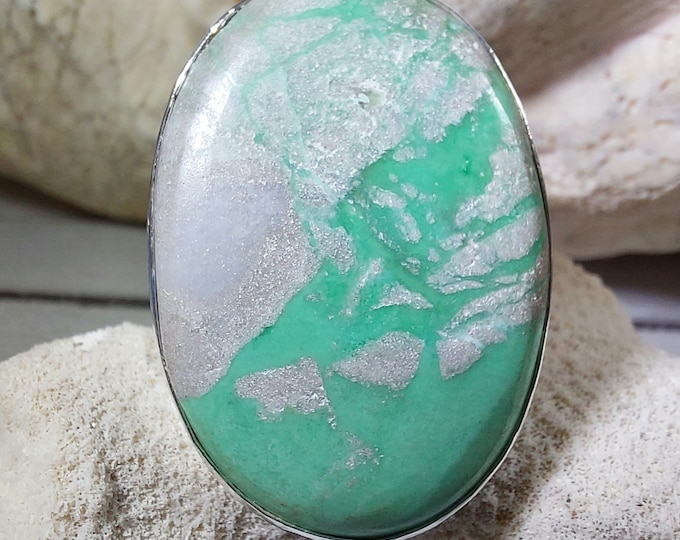 Natural Premium Variscite Sterling Silver Ring, Variscite Pear Ring Size 6.5, Statement Ring, Boho Ring, GN
