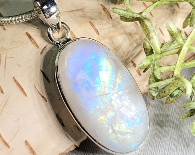 Moonstone Pendant, Rainbow Moonstone Sterling Silver Pendant, Handmade Moonstone Pendant, High Grade Moonstone Pendant, HT16
