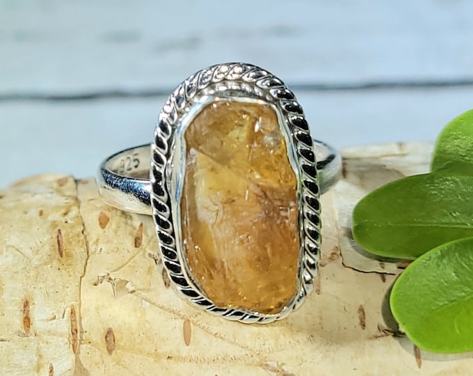 Natural Good Quality Golden Orange Raw Rough Cut Citrine Handmade .925 Sterling Silver Ring Size 6 4 Grams 3/4" x 1/2" CD32