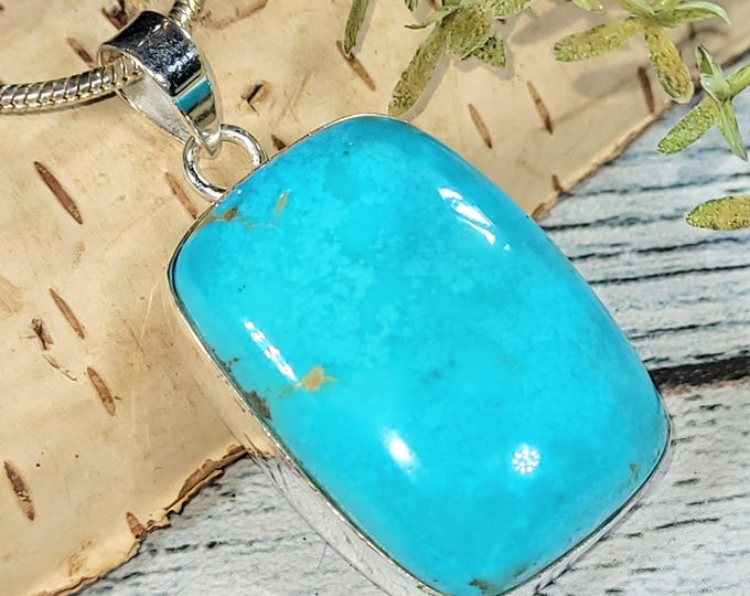 Handmade Arizona Turquoise Sterling Silver Pendant - Boho Jewelry