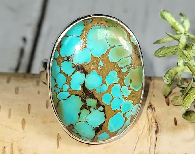 Turquoise Ring, Tibet Turquoise Ring, Turquoise Sterling Silver Ring Size 7, Gift for Her, Boho Ring, Statement Ring, Handmade Ring, HP