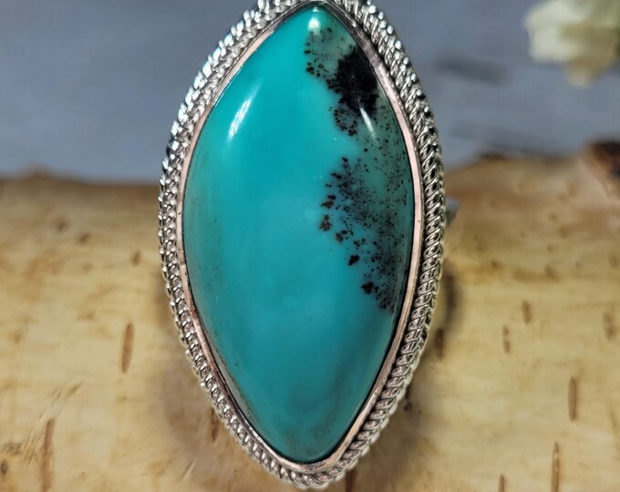 Blue Opalized Ring, Opalized Petrified Ring Size 8.5, Statement Ring, Boho Ring, Blue Opal Ring, Opalized Petrified Wood Ring,Opalized Ring