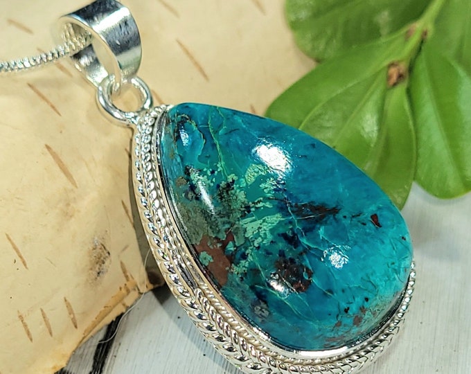 Natural Premium Grade Chrysocolla Pear .925 Sterling Silver Pendant Weighs 11 grams measures 1 11/16" x 7/8" CM23 Gift for Her
