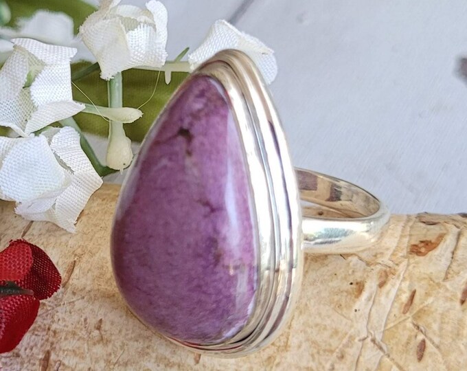 Natural Handmade Pear Stichtite .925 Sterling Silver Ring Size 7 Genuine Stone