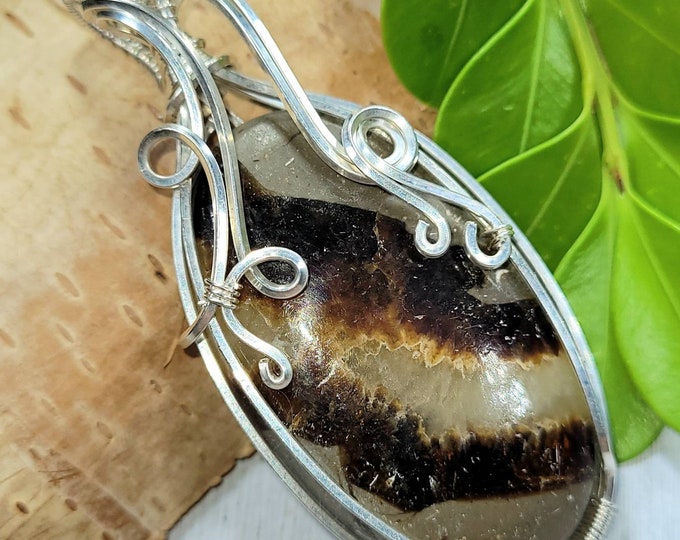 Natural Yellow Septarian Pear wire wrapped .925 Silver Pendant, Sterling Silver Wire Wrapped pendants, Handmade Stone Jewelry FD41