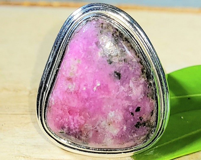 Natural Rare Pink Cobalt Calcite .925 Sterling Silver Ring Size 7.5 7 Grams 7/8" x 13/16" EL08