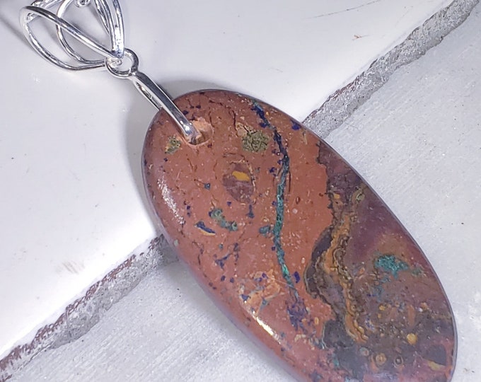 Natural AAA Rare Zarinite Cabochon .925 Sterling Silver Pendant  2 3/4" x 1" EA2(08)  Heavy Duty Designer Sterling Silver Bail