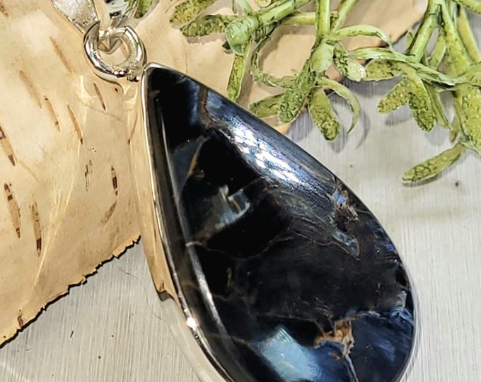Pietersite Pendant, Blue Pietersite Sterling Silver Pendant, Handmade Pear Pietersite  Pendant, Statement Pendant, Gift for Her, HR27