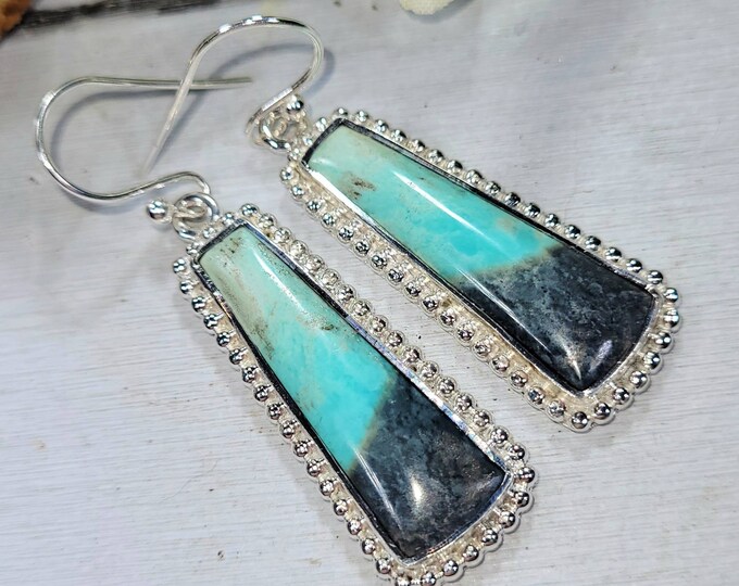 Blue Opal Earrings, Petrified Wood Earrings, .925 Sterling Silver Blue Opalized Petrified Earrings, Sterling Silver Blue Opal Earrings DM14
