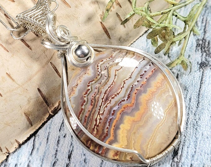 Crazy Lace Agate Sterling Silver Pendant: Hand Wrapped Gemstone