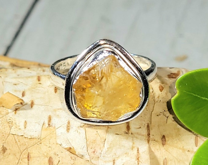 Natural High Quality Raw Rough Cut Ctrine Handmade .925 Sterling Silver Ring Size 6 4 Grams 9/16" x 7/16" CB15