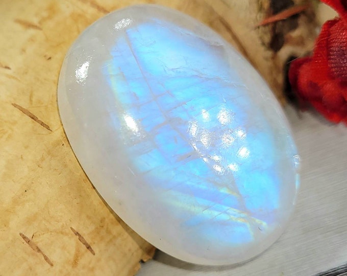 Rainbow Moonstone Cabochon, Moonstone Oval Cabochon, Moonstone Cabochon, Wire Wrapping, Weaving, Pendant, Collector DG41 AAA Grade