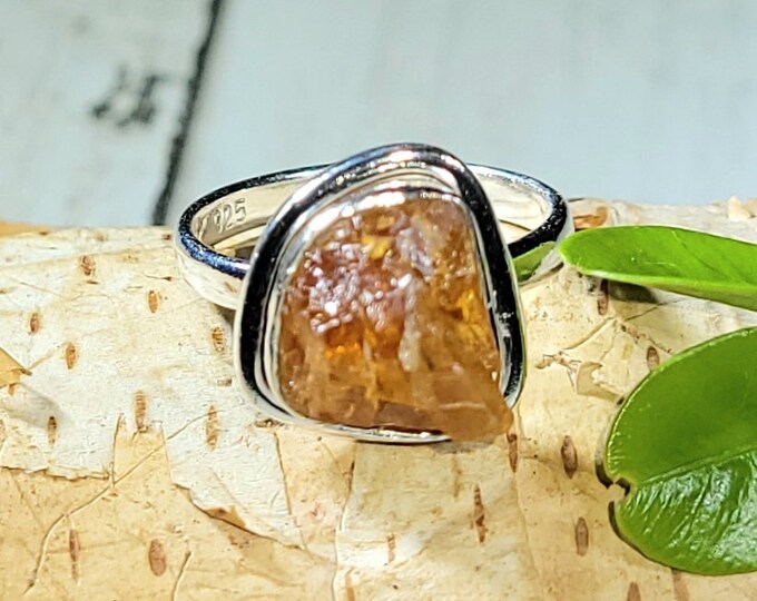 Natural Golden Orange Raw Rough Cut Citrine Handmade .925 Sterling Silver Ring Size 5.5 4 Grams 1/2" x 1/2" CB41