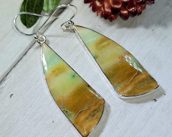 Natural Premium Grade Multi Opalized Wood Handmade .925 Sterling Silver Earrings 9 Grams 2 1/4" x 5/8" CS22 Gift for Her Genuine Stones