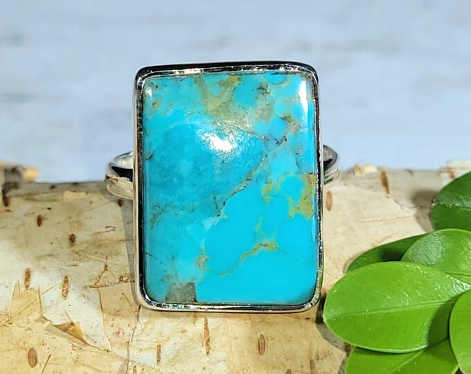 Natural Best Quality Arizona Kingman Turquoise .925 Sterling Silver Ring Size 7.5 Weighs 5 Grams Face Measures 3/4" x 5/8" CF07