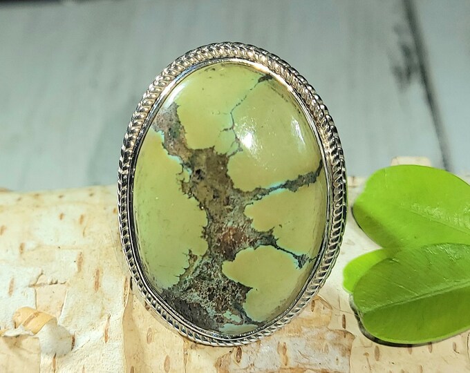 Natural High Grade Large Oval Tibet Turquoise .925 Sterling Silver Ring Size 8.5 12 Grams Face 1 1/4" x 1" AH23
