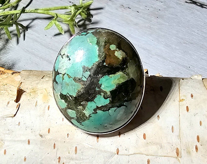 Natural Tibetan Turquoise Sterling Silver Ring, Premium Grade Turquoise Ring Size 7, Statement Turquoise Ring, Handmade Turquoise Ring, GK