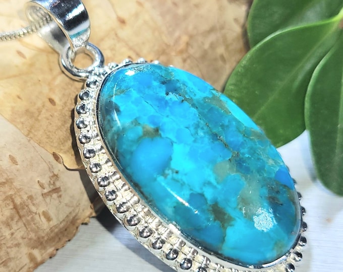 Natural Top Grade Arizona Kingman Turquoise Handmade .925 Sterling Silver Pendant 1 3/4" x 7/8" 10 grams DD38