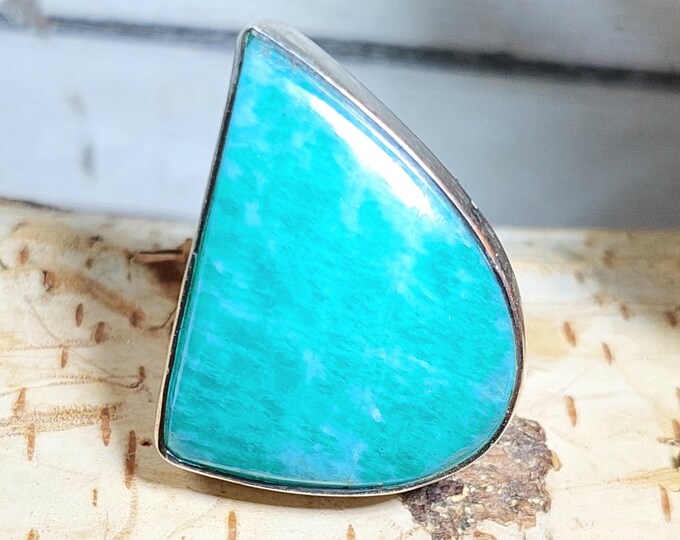 Amazonite Sterling Silver Ring Size 5 1/2 Gift for Her, Handmade Ring, Statement Ring GC