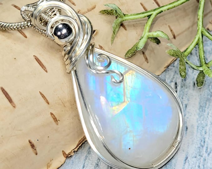 Moonstone Pendant, Hand Wire Wrapped Sterling Silver Moonstone Pendant,  Handmade Moonstone Sterling Silver Pendant, Gift for Her JA22