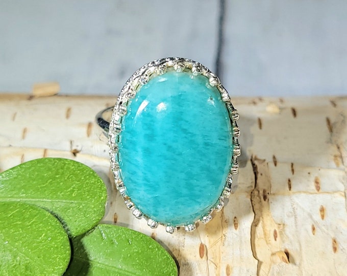 Amazonite Sterling Silver Ring Size 6 Gift for Her, Handmade Ring, Statement Ring BA26