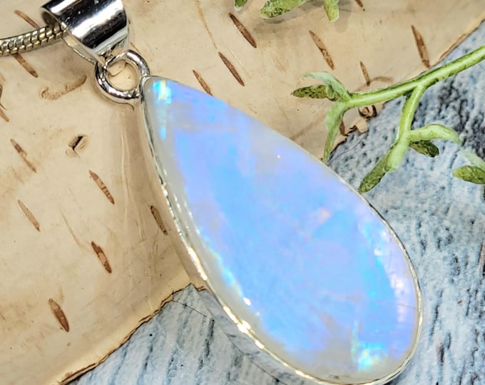 Moonstone Pendant, Moonstone Sterling Silver Pendant, Multi Flash Moonstone Pendant, Handmade Pendant, Statement Moonstone Pendant, JD13