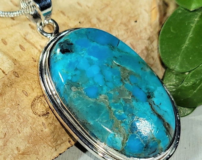 Natural Premium Grade Arizona Kingman Turquoise Oval Handmade .925 Sterling Silver Pendant Gift for Her Mother's Day Gift Genuine Turquoise