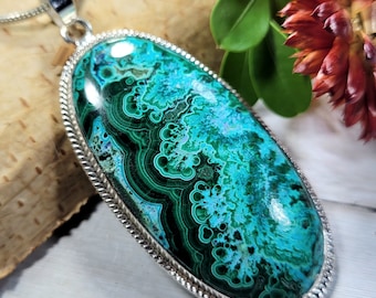 Natural AAA Grade Malachite Chrysocolla Pendant, Sterling Silver Chrysocolla Malachite pendant, Gift for her, CT17