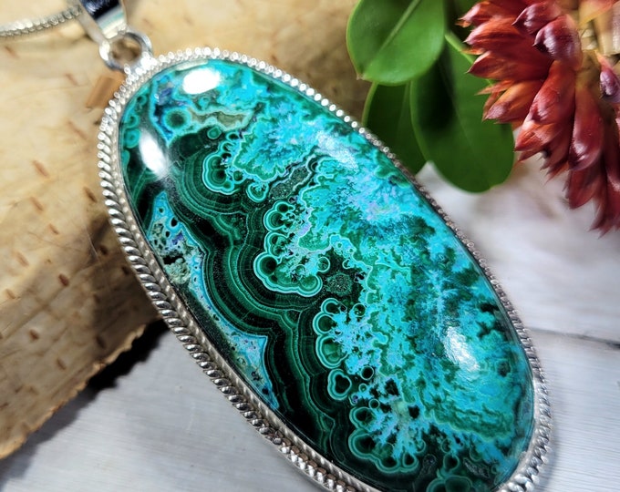 Natural AAA Grade Malachite Chrysocolla Pendant, Sterling Silver Chrysocolla Malachite pendant, Gift for her, CT17