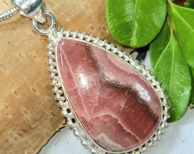 Rhodochrosite Pendant, Rhodochrosite Sterling Silver Pendant, Handmade Rhodochrosite Pendant, Statement Pendant, Handmade Pendant, FF25