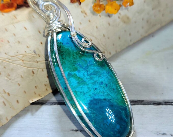 Natural High Grade Shattuckite Hand Wire Wrapped .925 Sterling Silver Pendant DB05 Hand Wire Wrapped Designer Jewelry