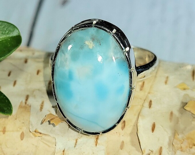 Natural High Quality Dominican Larimar .925 Sterling Silver Ring Size 8.5 6 Grams Face Measures 7/8" x 9/16" EZ17