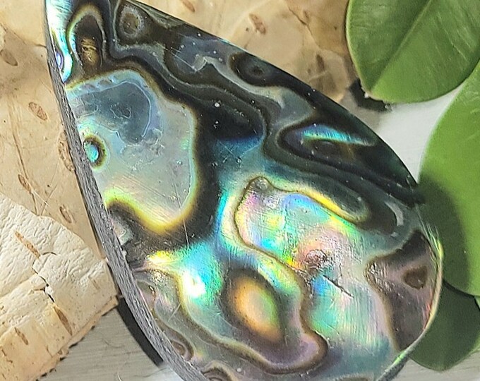 Natural Multi-Color Abalone Shell Pear Cabochon 35ct 34mm x 20mm Wire Wrapping, Weaving, Pendant EV06