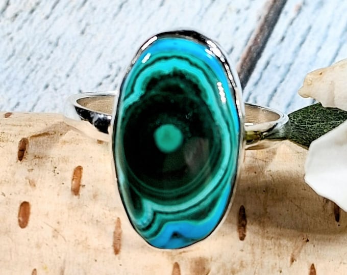 Handmade Premium Grade Chrysocolla Malachite Sterling Silver Ring - Size 9.75: KC13