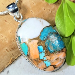Spiny Oyster Turquoise Pendant, Spiny Oyster Turquoise w/copper, Sterling Silver Pendant, Spiny turquoise pendant, Handmade Pendant FP01