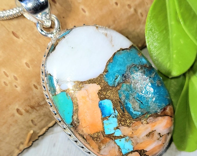 Spiny Oyster Turquoise Pendant, Spiny Oyster Turquoise w/copper, Sterling Silver Pendant, Spiny turquoise pendant, Handmade Pendant FP01