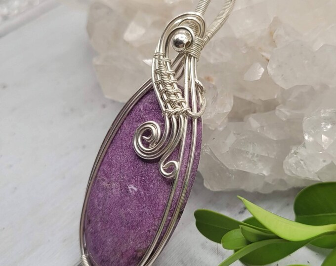 Natural Premium Grade Stichtite Jasper Hand Wrapped .925 Sterling Silver Pendant 2 3/4" x  1" DB28 Handmade Wrapped Solid Sterling Silver