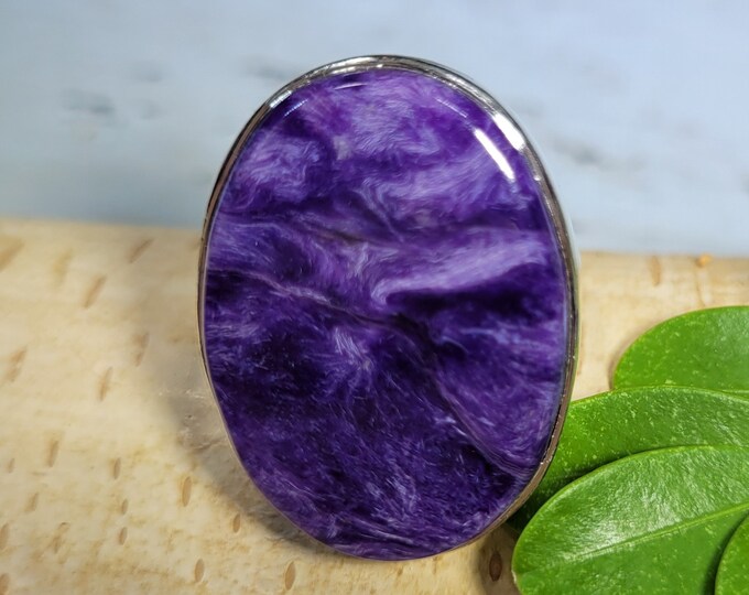 Natural Premium Grade Charoite Oval .925 Sterling Silver Ring Size 8.5 Genuine AAA Grade Charoite Gift for Her