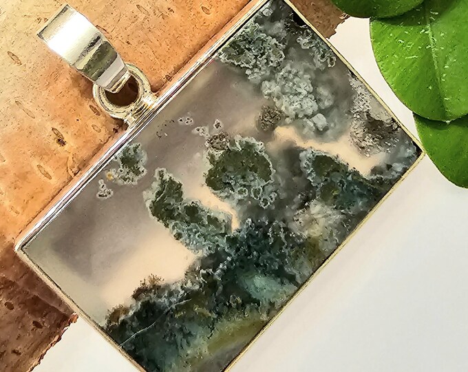 Scenic Moss Agate Pendant, Scenic Moss Agate Sterling Silver Pendant, Premium Moss Agate Pendant, Statement Pendant, FM14, Gift for Her