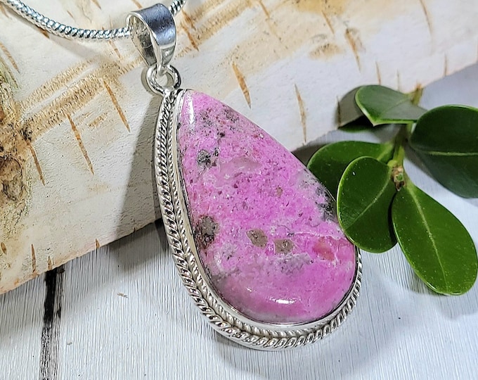 Natural AAA Grade Pink Cobalt Calcite .925 Sterling Silver Pendant 2" x 1" 12 Grams EF09