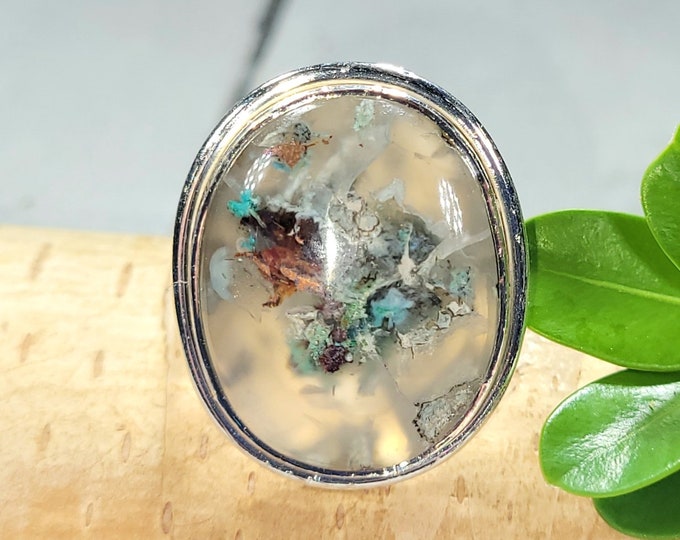 Chrysocolla Copper Ring Size 9.25, Chalcedony Copper Sterling Silver Ring, Handmade Chrysocolla Ring, Statement Ring, Gift for Her, FJ,