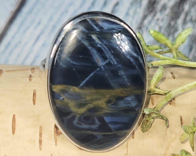 Pietersite Ring, Blue Pietersite Sterling Silver Ring, Handmade Oval Pietersite Ring, Statement Ring , Gift for Her, Size 7.5, JG