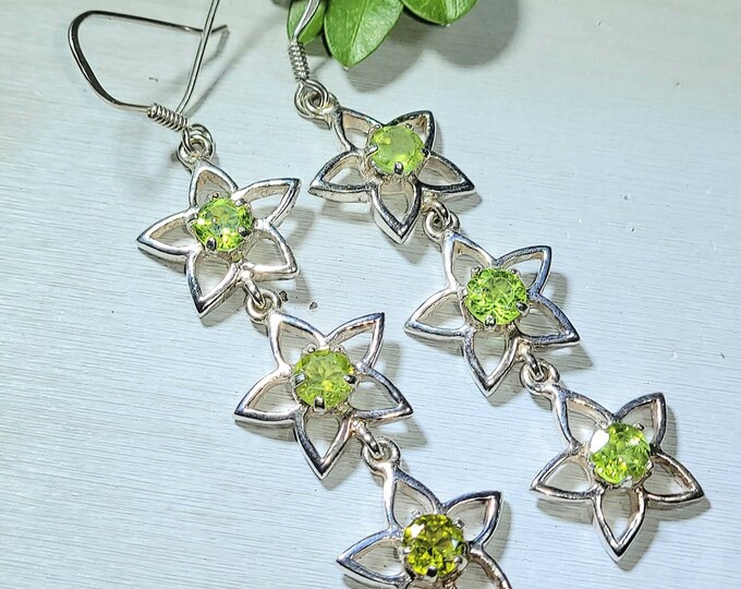 Natural Very High Grade Peridot .925 Sterling Silver Earrings 8 Grams 2 3/4" x 5/8" V18