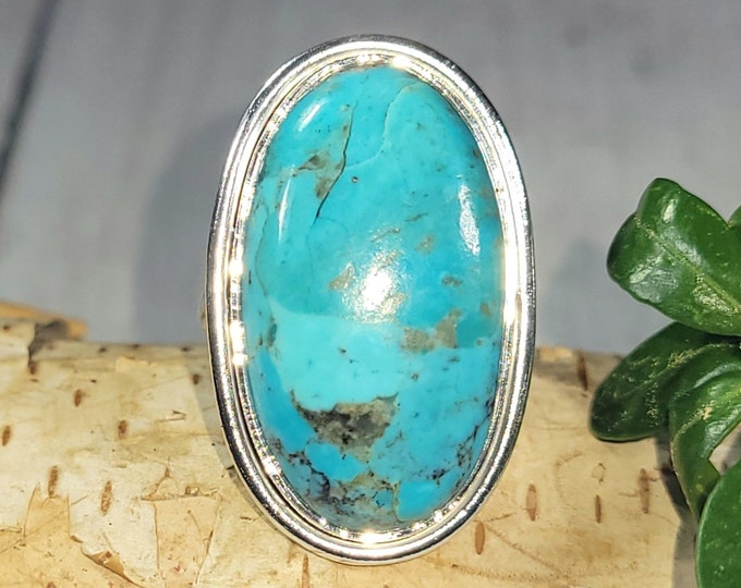 Turquoise Ring, Kingman Turquoise Ring, Turquoise Sterling Silver Size 7.5, Gift for Her, Boho Ring, Statement Ring, Handmade Ring,