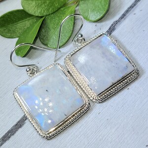 Natural Moonstone Earrings, Rainbow Moonstone Earrings, Sterling Silver Moonstone Earrings, Blue Moonstone earrings, Handmade Earring, Gift