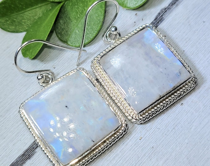 Natural Moonstone Earrings, Rainbow Moonstone Earrings, Sterling Silver Moonstone Earrings, Blue Moonstone earrings, Handmade Earring, Gift