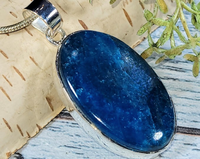Handmade Sterling Silver Blue Apatite Statement Pendant