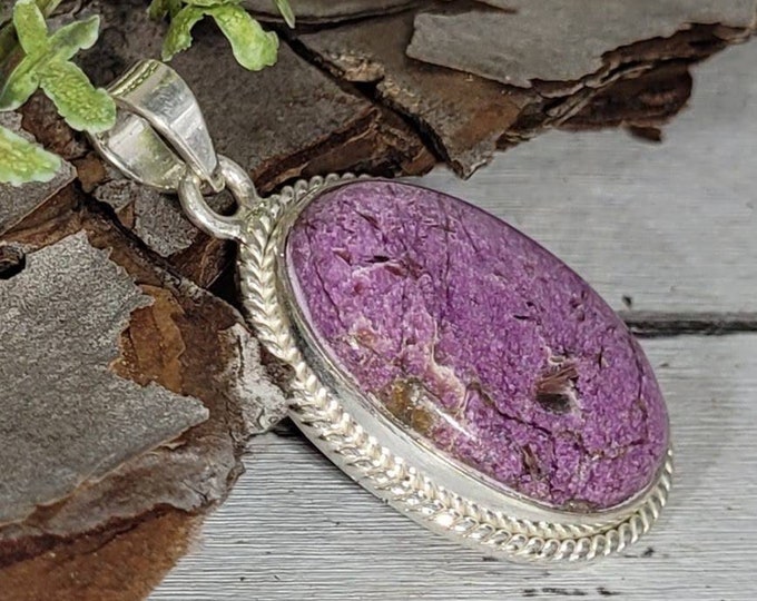 Natural AAA Oval Stichtite .925 Sterling Silver Pendant 8 grams 1 5/8" x 7/8" CY34