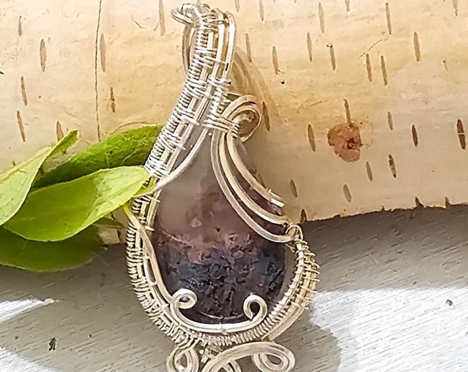 Purple Moss Agate Pendant, Purple Moss Agate wire wrapped pendant, Moss Agate Pendant, Wire wrapped Pendant, Sterling Silver wire wrap